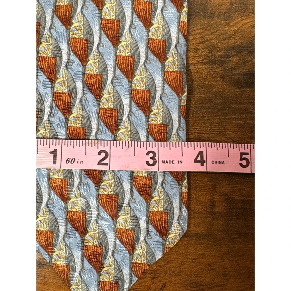 Ermenegildo Zegna‎ Men Blue Copper Geometric Silk Tie Made in Italy Disegno Escl